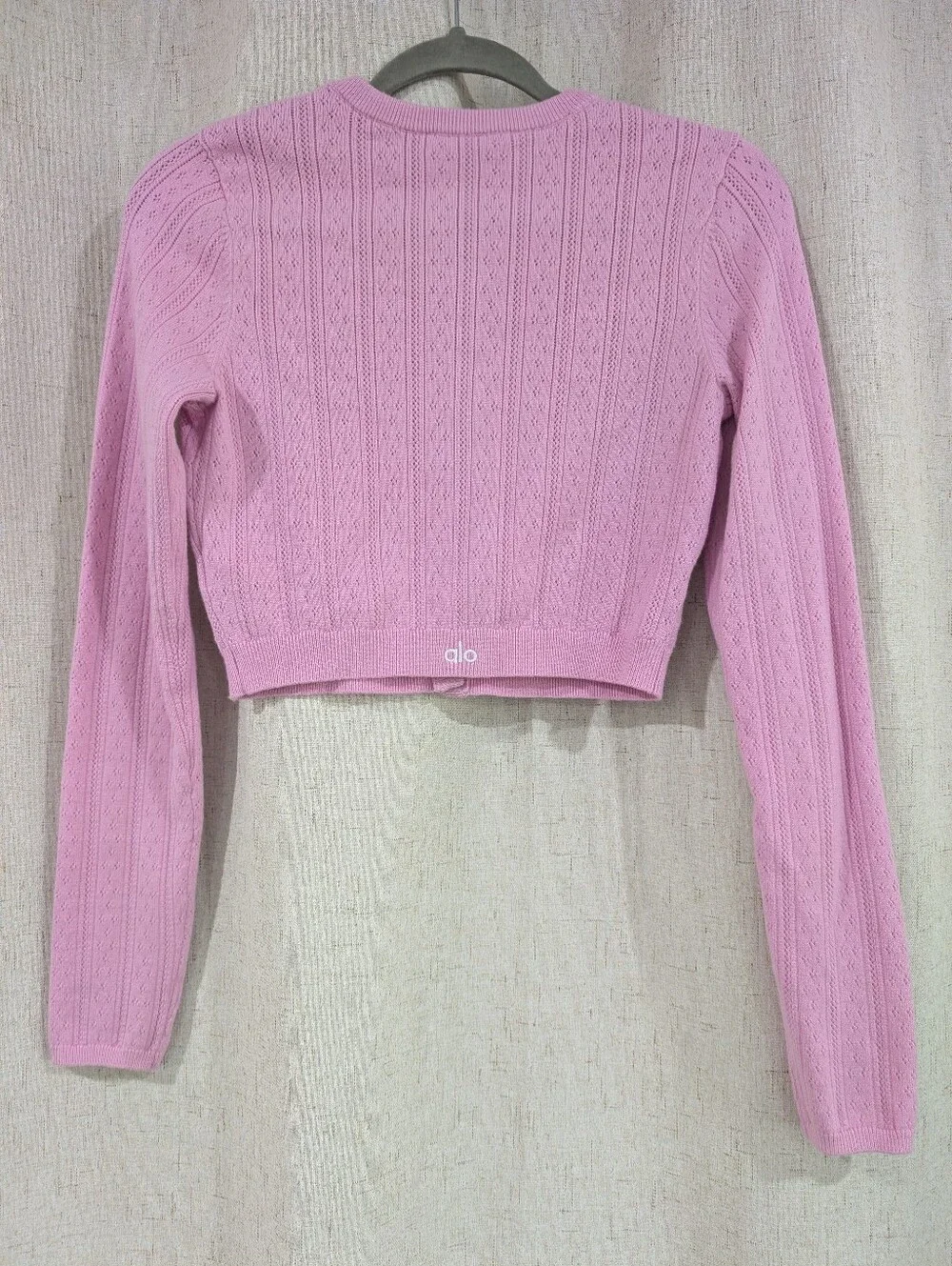 ALO Yoga Pointelle Sweater Be Mine Cardigan Candy Heart Pink Size XS